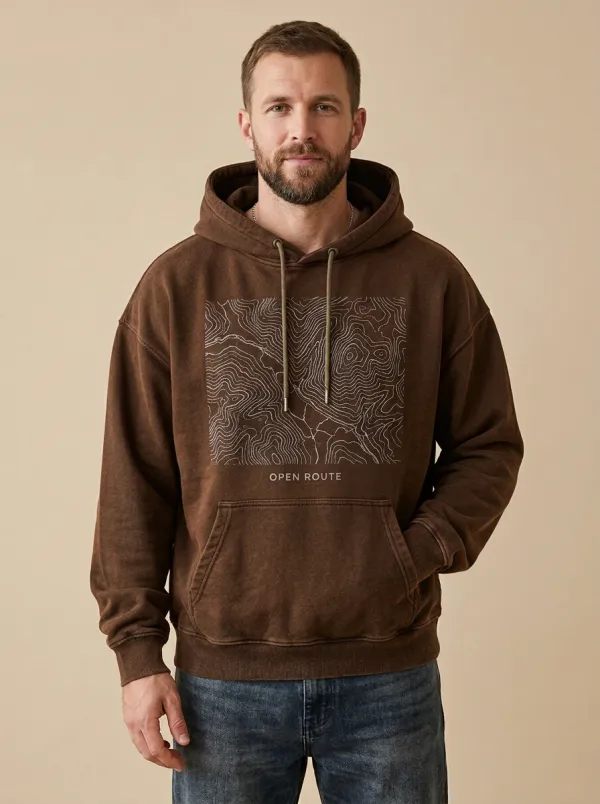 Men's Hiking Lover Topographic Map Open Route Print Hoodie
