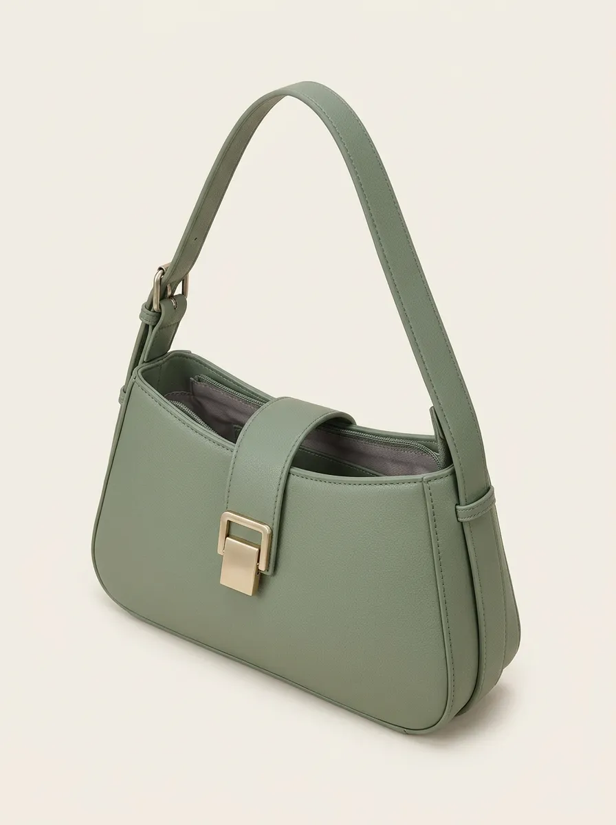Women's Sage Green Buckle Accent Short Strap Shoulder Bag