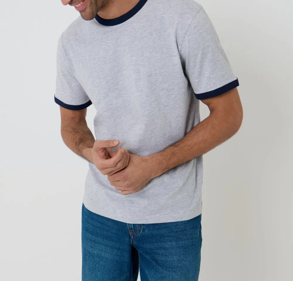 Men's Gray Heather Cotton Ringer T-Shirt