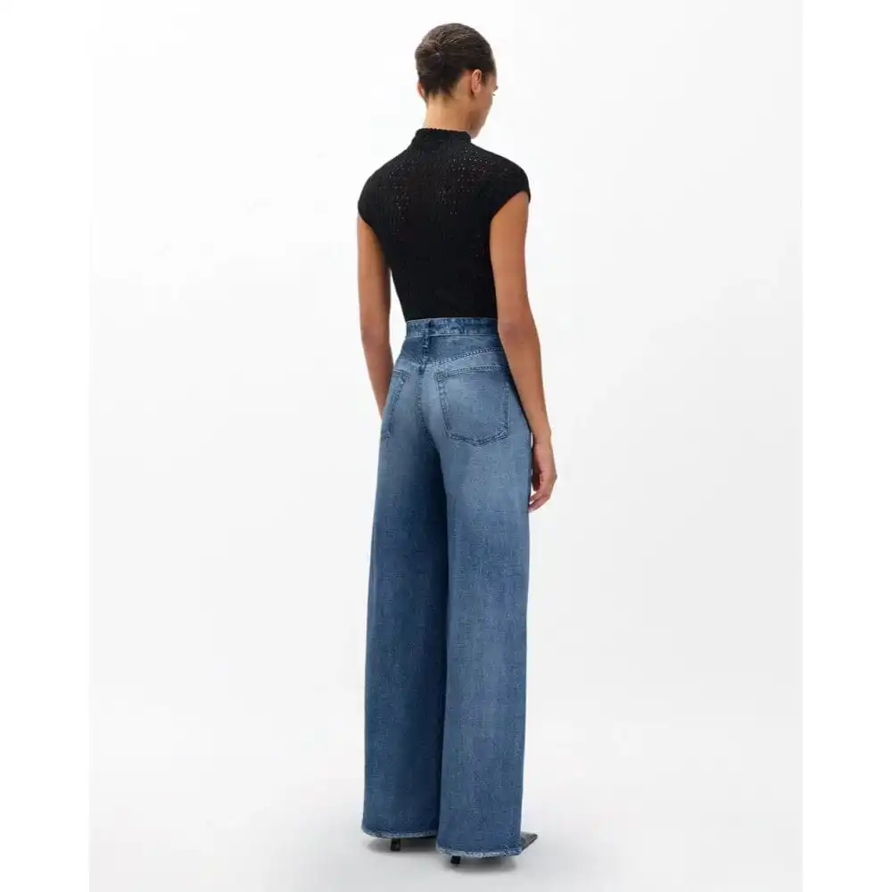 Wide-Leg Denim-Look High-Rise Women's Trousers
