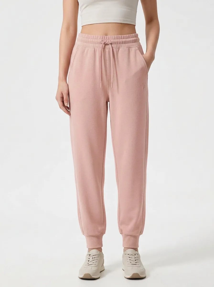 Women's Minimalist Sage Green Solid Color Printed Joggers