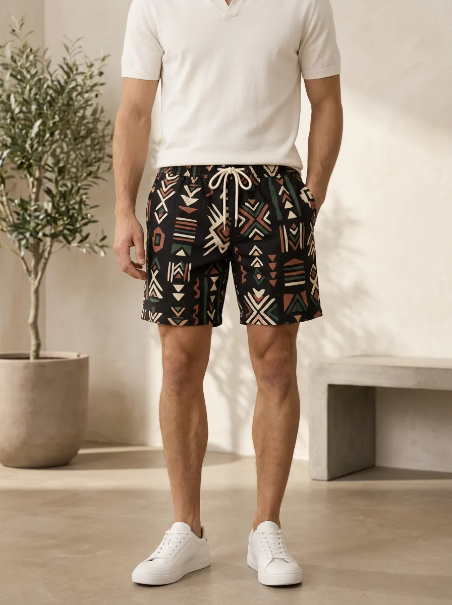 Men's Artful Tribal Geometric Printed Shorts