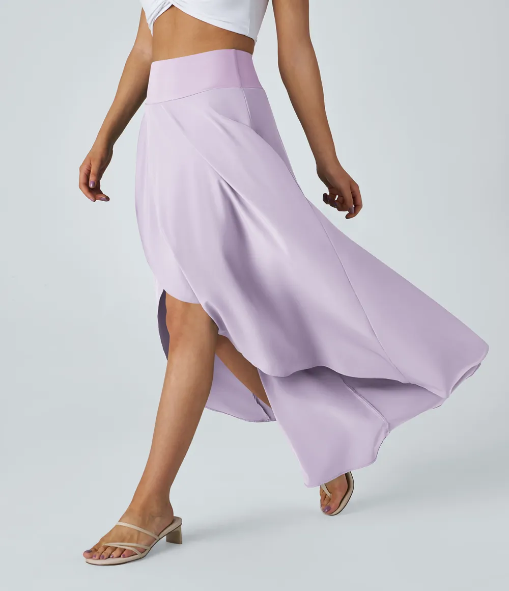 Breezeful High Waisted High Low Ruffle 2-in-1 Flowy Quick Dry Casual Regular Maxi Skirt