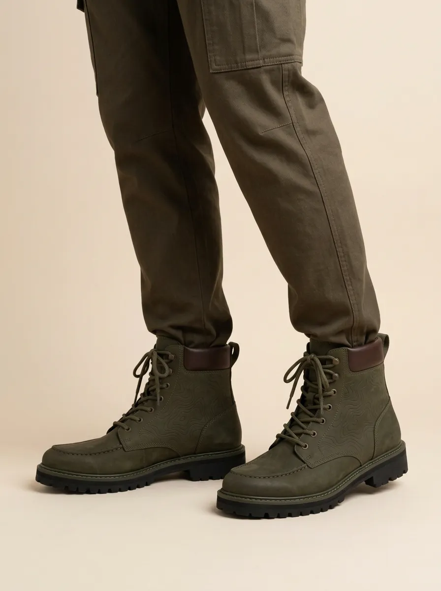 Men's Textured Topographic Pattern Work Boots