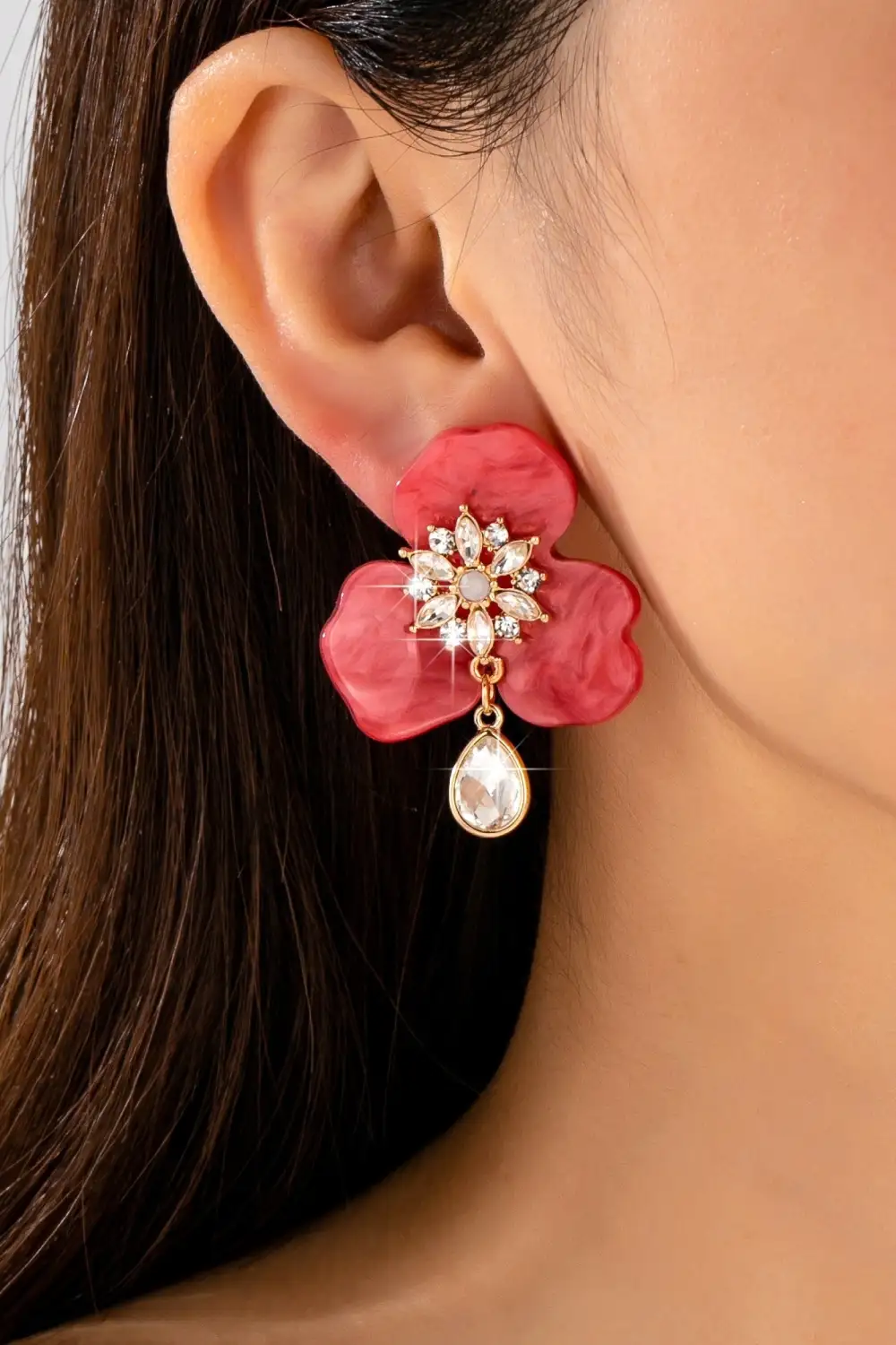 Marbled Resin Floral Rhinestone Drop