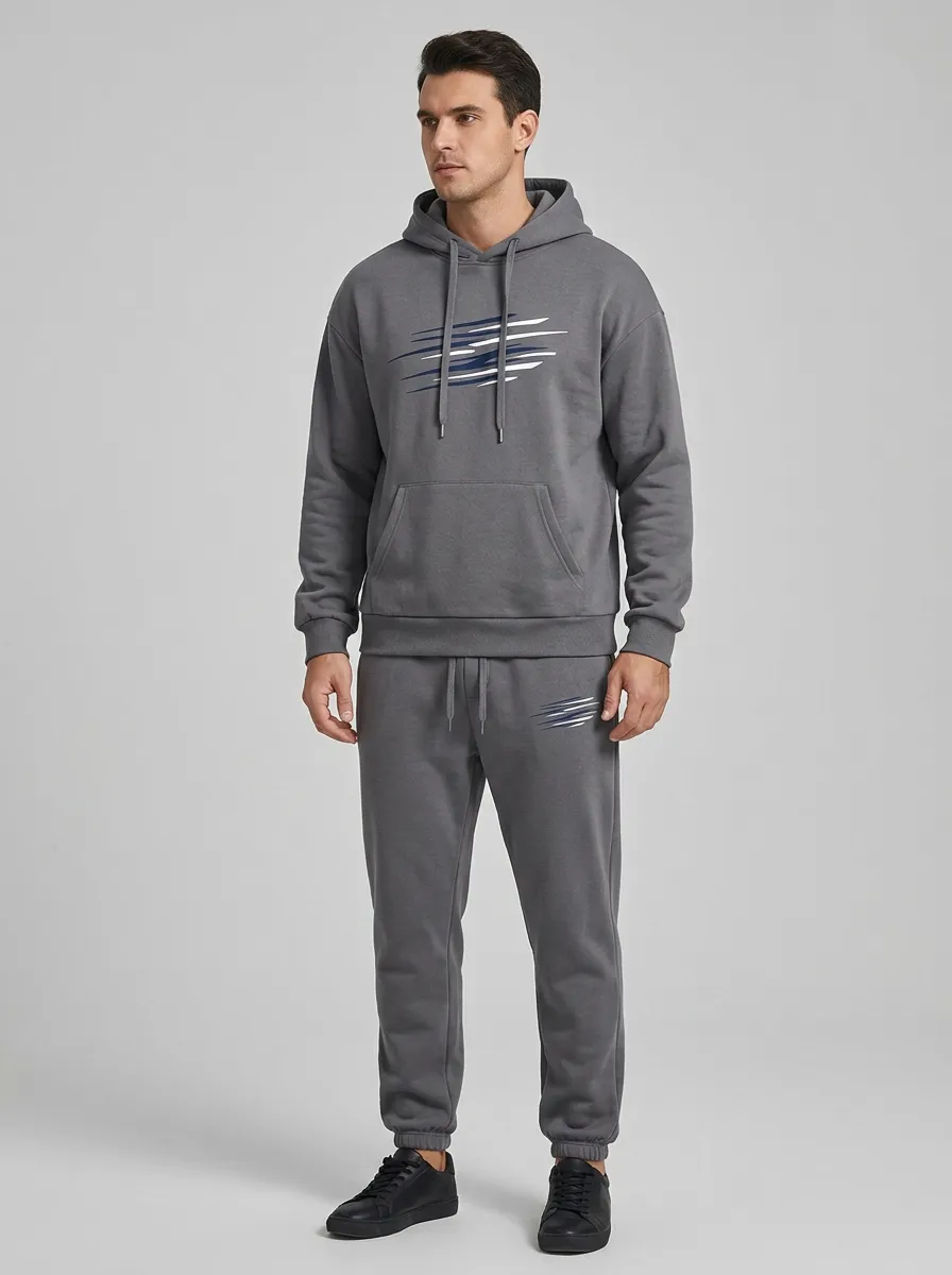 Men's Abstract Stripe Graphic Pullover Hoodie Jogger Set