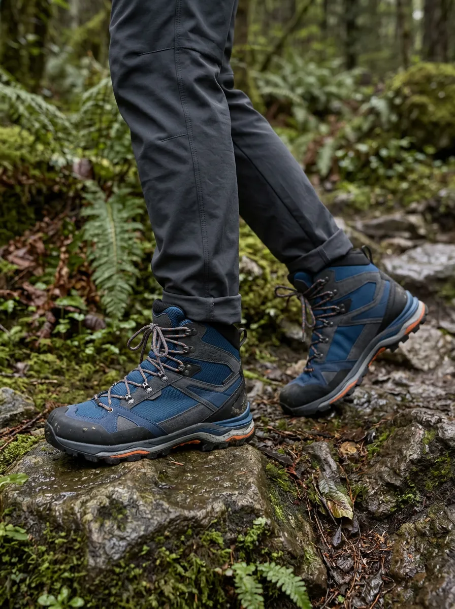 Men's Hiking Outdoor Enthusiast Blue Suede Printed Boots