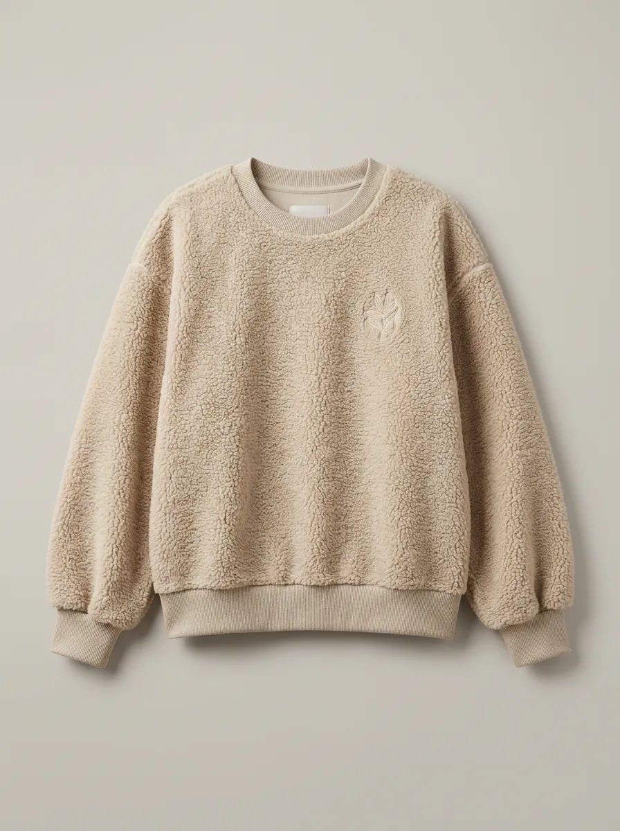 Easy-Wear Embroidered Sherpa Detail Women's Fleece Crewneck Sweatshirt