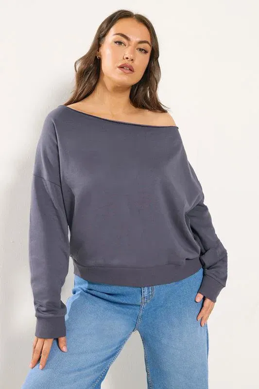 Grey Off Shoulder Sweatshirt