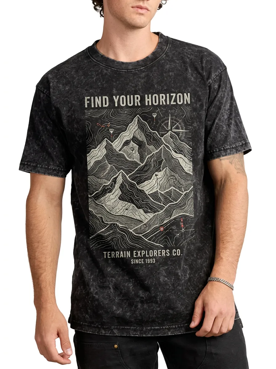 Men's Outdoor Adventure Mountain Topographic Printed T-shirt