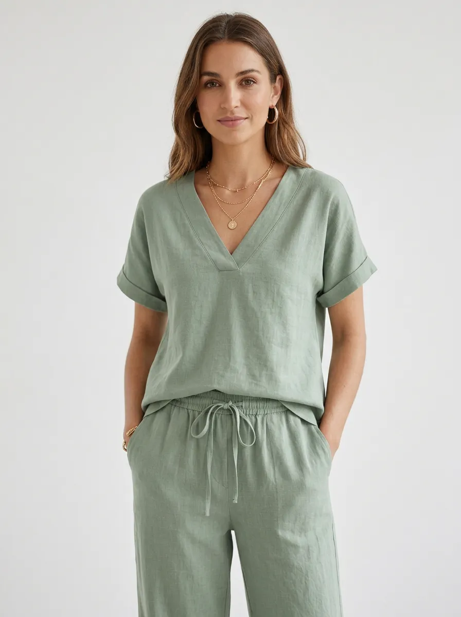 Everyday Buttoned Women's V-Neck Shirt