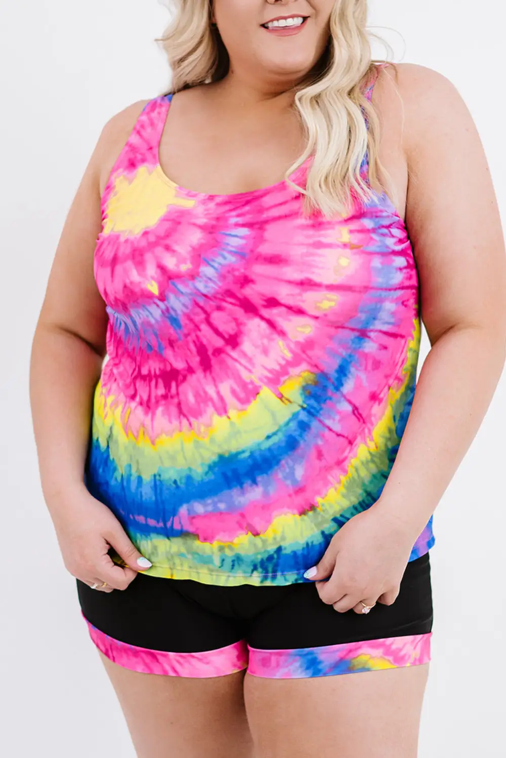 Swimwear Multicolor Tie Dye Plus Size Tankini Set