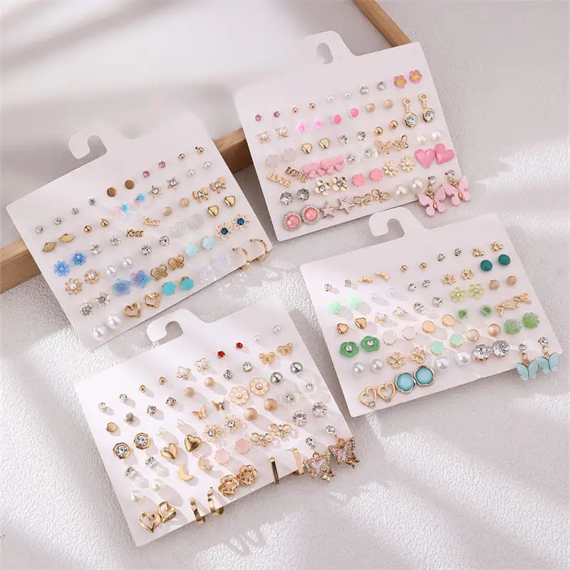 Geometric Pearl Rhinestone Earring Set