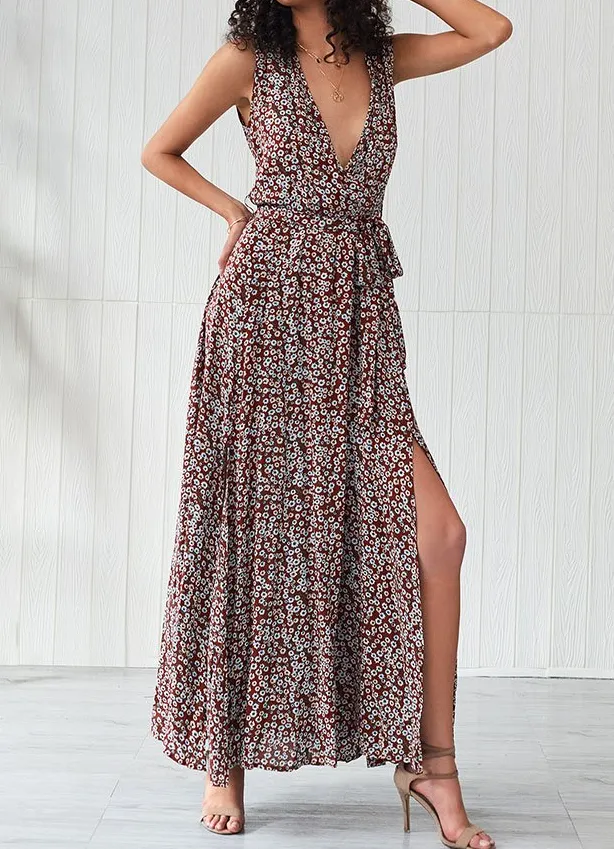 Layered Floral Boho V Neck Maxi Dress