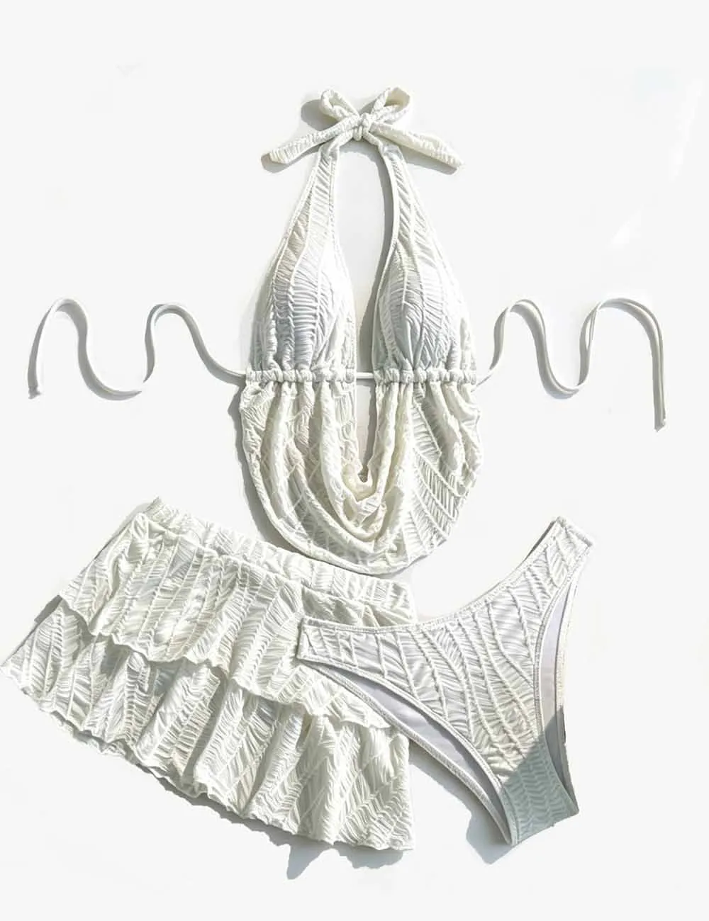 Cowl Drape Detail Triangle Bikini Set with Mini Skirt