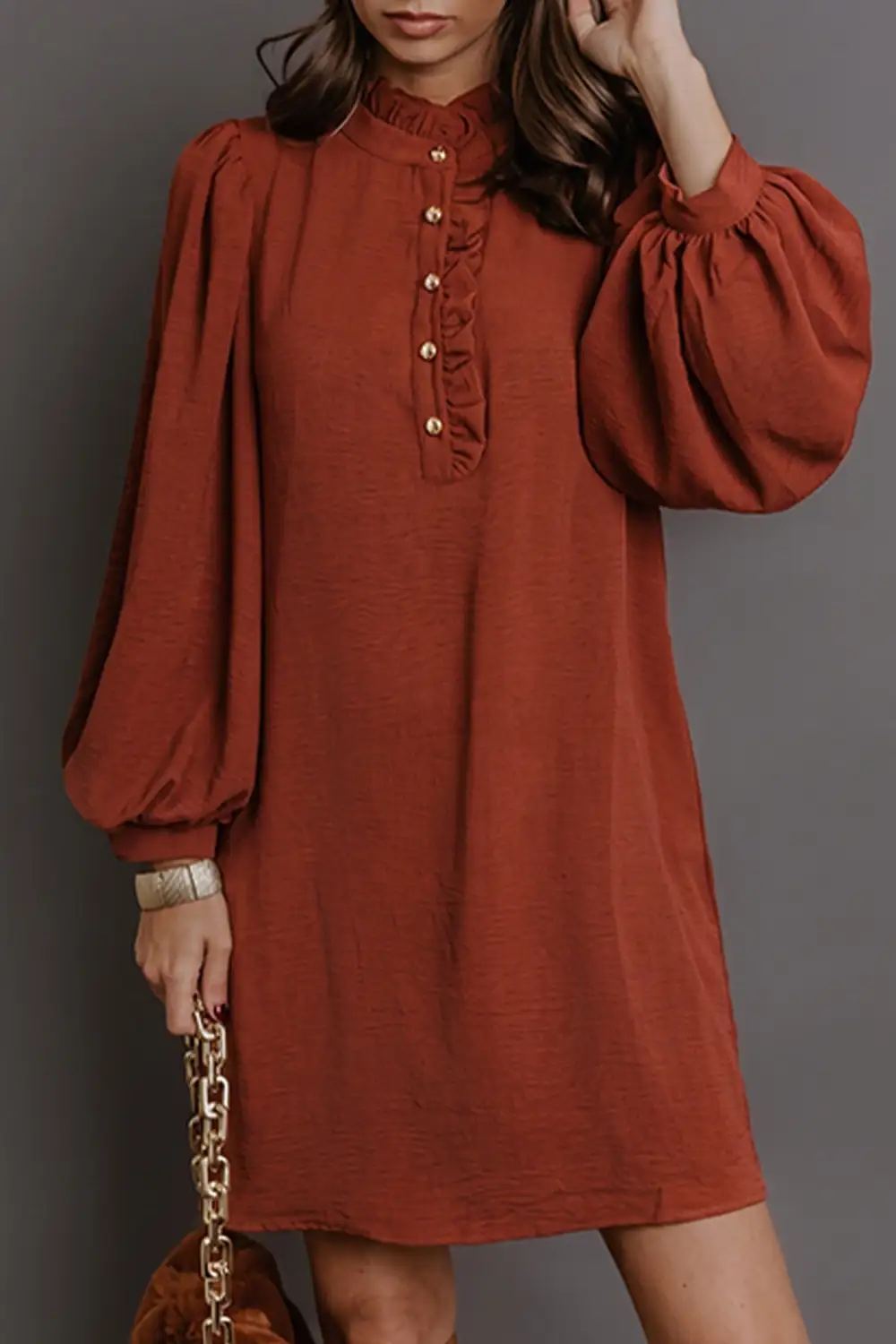 Women's Solid Long Sleeve Shift Mini Dress