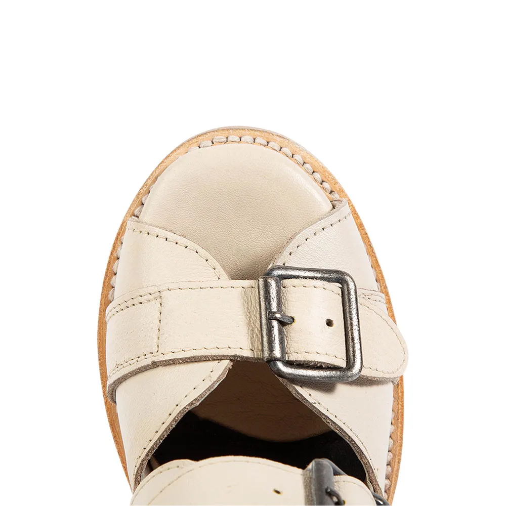 Faux-Leather Buckle-Detail Round-Toe Open-Toe Ankle Boots