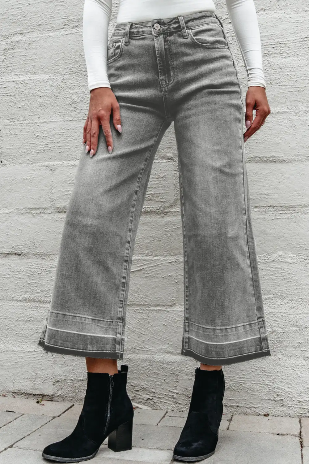 High Waist Relaxed Fit Straight Leg Cropped Casual Jeans
