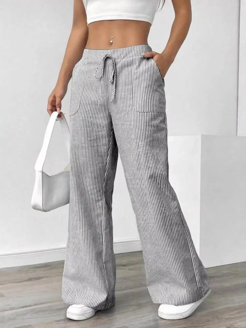 Wide Leg Striped Trousers