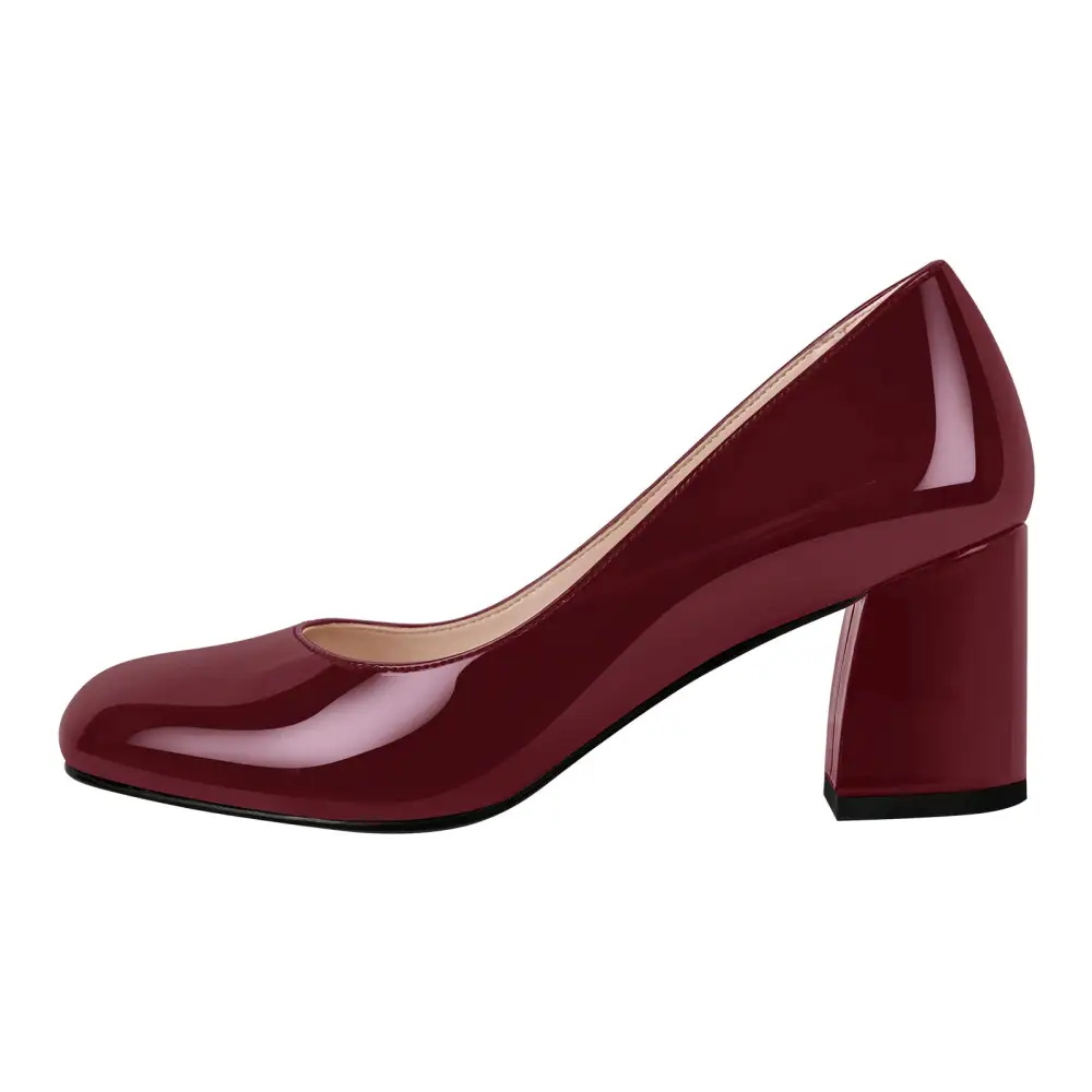 Modern Round Toe Chunky Heel Pumps