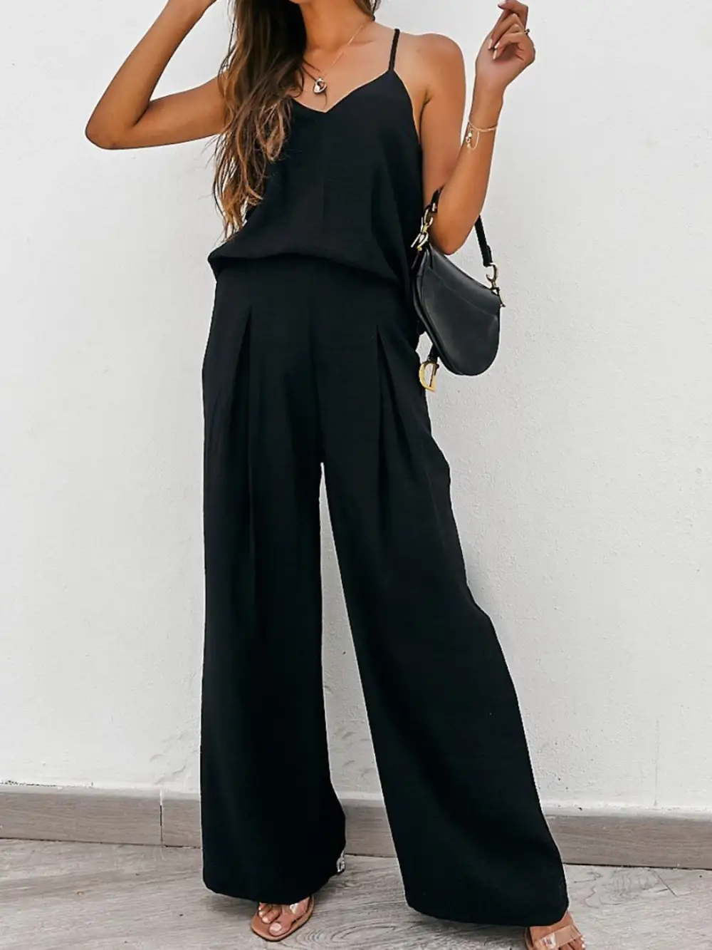 Spaghetti Strap Cami And Wide Leg Pants Set