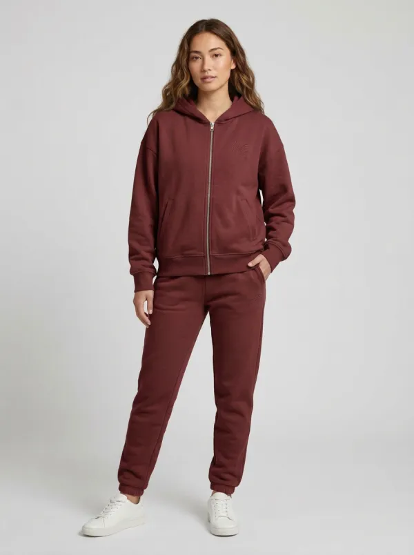 Women's Sage Green Wave Embroidered Zip-Up Hoodie Jacket & Jogger Set