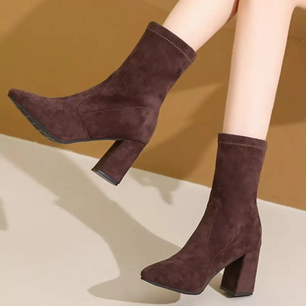 Flowy Point Toe Block Heels Boots