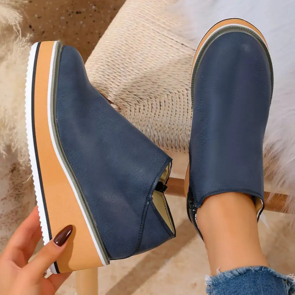 Round Toe Wedge Ankle Boots