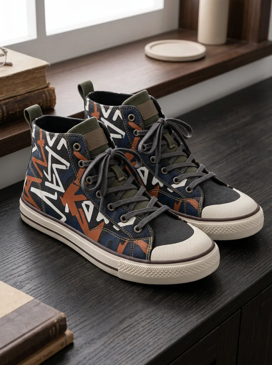Men's Geometric Pattern Abstract Printed Canvas Shoes