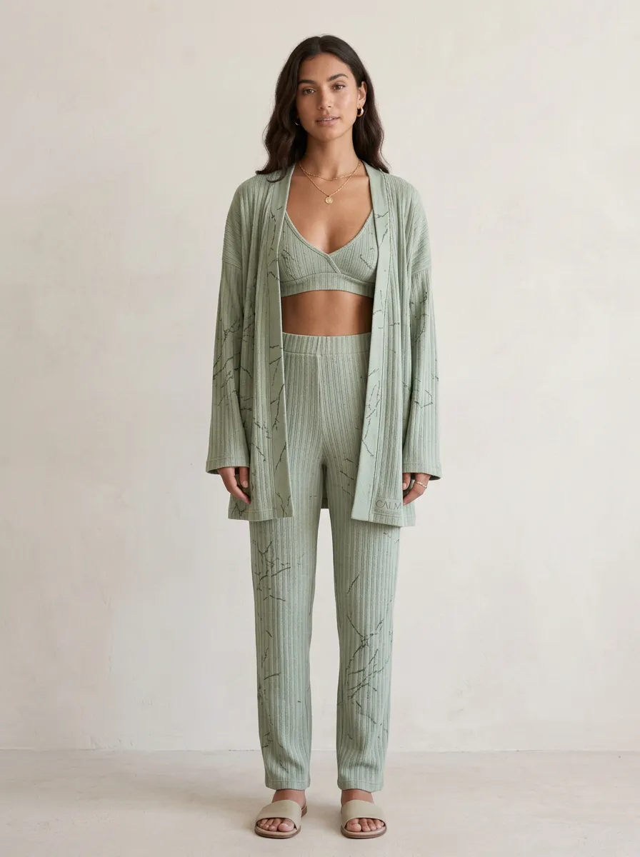 Marble Ribbed Cardigan Lounge Set
