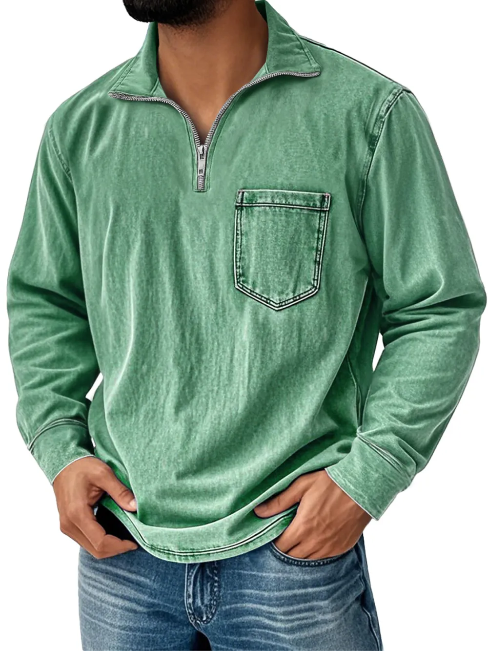 Garment Washed Zip Front Shirt