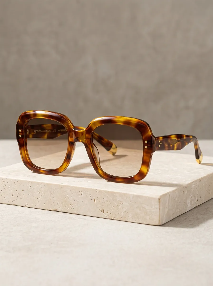 Unisex Retro Vintage Tortoiseshell Square Frame Sunglasses