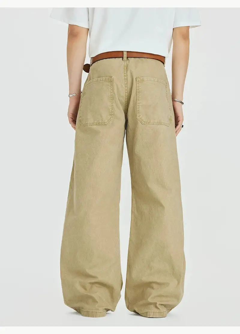 Wide-Leg Distressed Washed Workwear Jeans