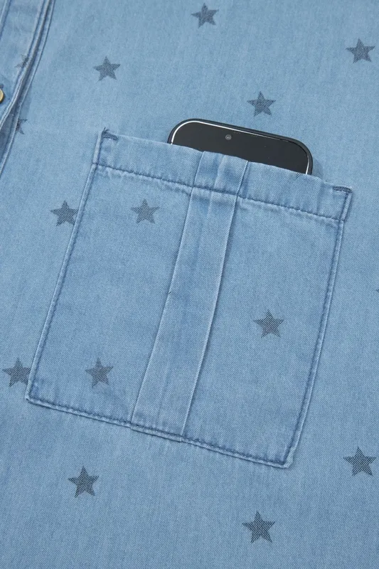 Double Chest Pocket Short-Sleeve Denim Shirt