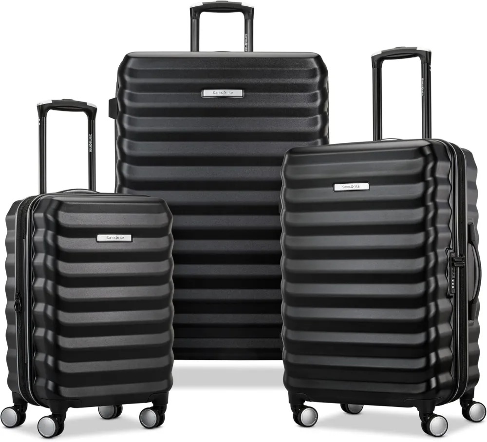 Samsonite Hard-Sided 28-Inch Lightweight Checked Large Expandable Element Suitcase: Durable, 360° Spinner Wheels, Adjustable Telescopic Handle, TSA-Approved Lock - Alpine Black