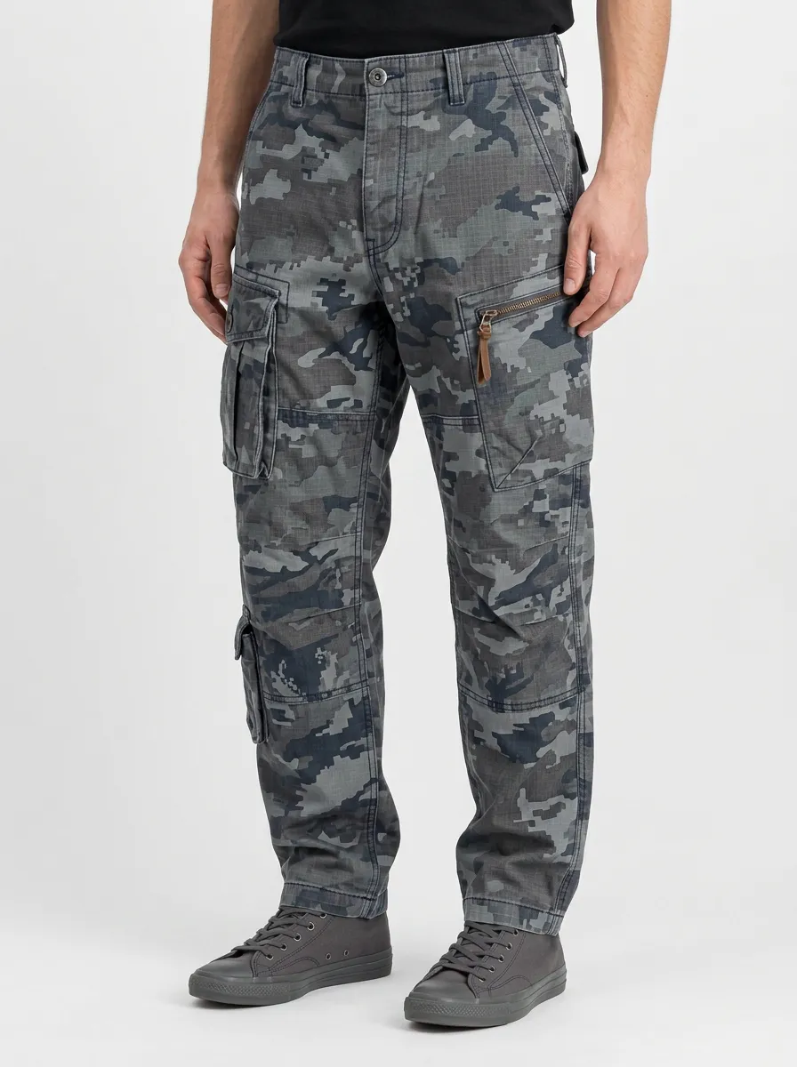 Men's Tactical Style Grey Camouflage Printed Cargo Pants