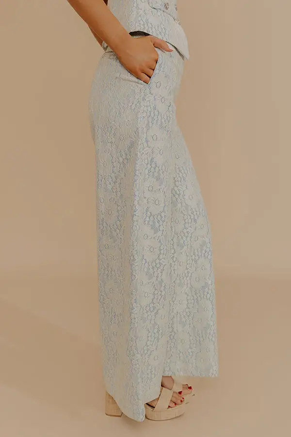 High Waist Wide Leg Floral Lace Detail Pants