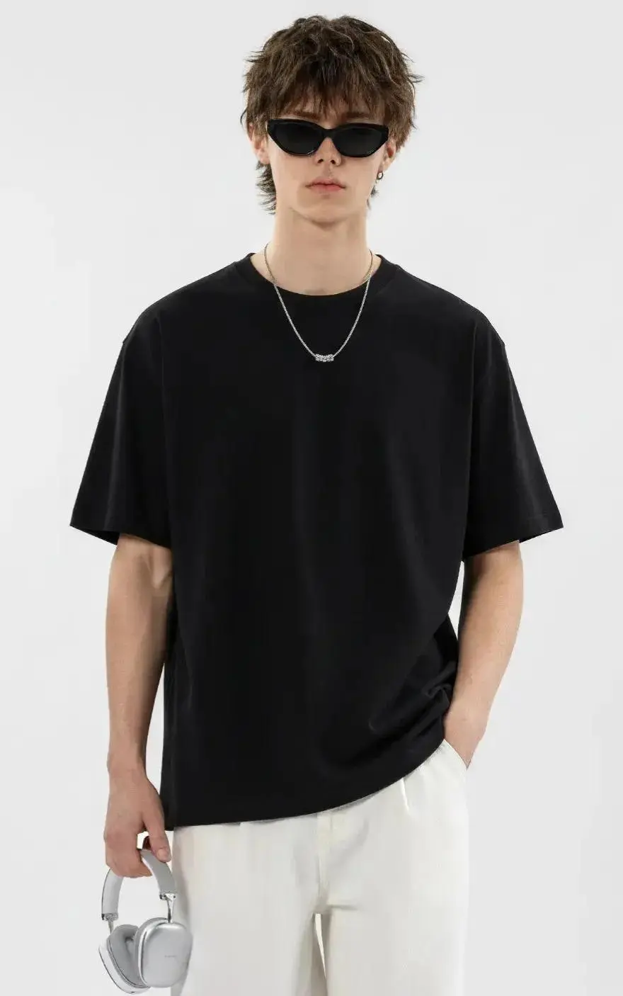 Men's 230G 100% Cotton Heavyweight Round Neck Short-Sleeve T-Shirt Unisex Loose Fit Tees