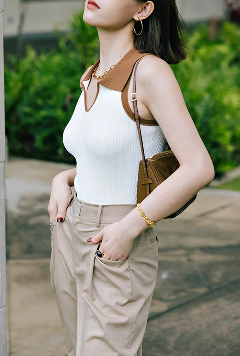 Knit Top - Ivory & Camel