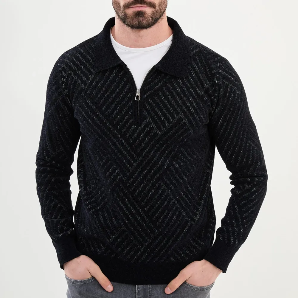 Refined Long Sleeve Slim Fit Zip Detail Knit Sweater