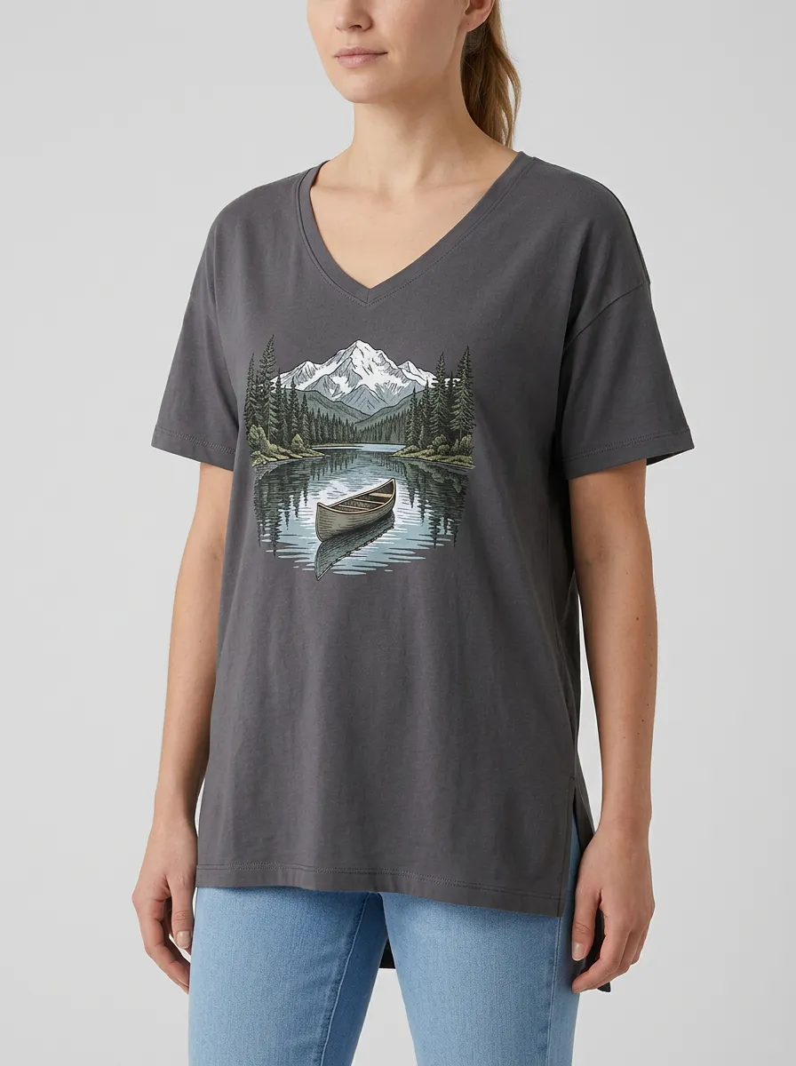 Women's Canoe Mountain Graphic V-Neck T-Shirt