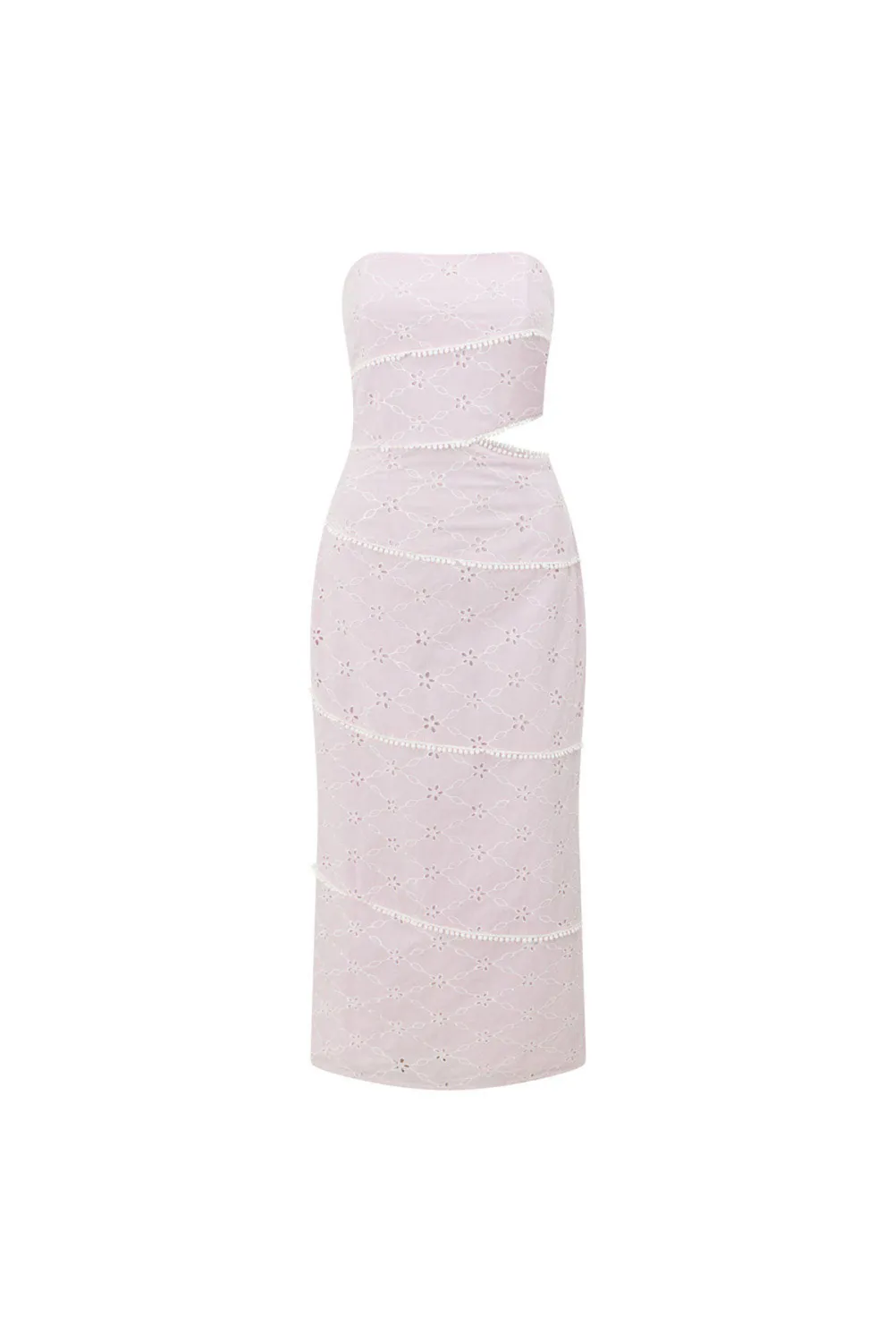 Strapless Eyelet Detailing Midi Dress