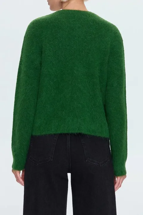 Women's Green V Neck Knit Pullover Sweater