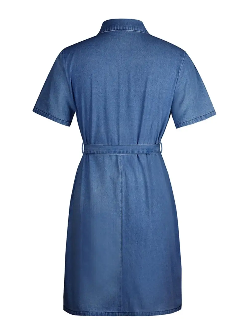 Denim Zip Front Short Sleeve Dress Casual