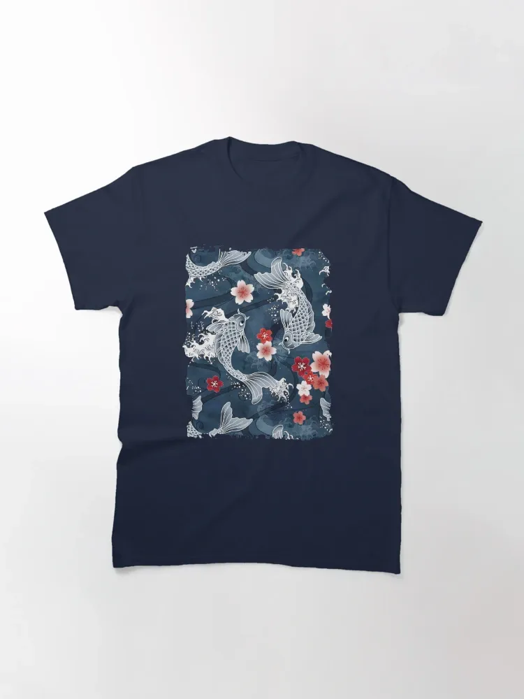 Women's Stylish Oriental Koi Fish Print Crew Neck Short-Sleeve T-Shirt