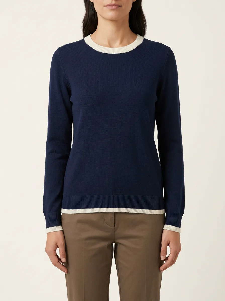Women's Contrast Trim Crewneck Sweater