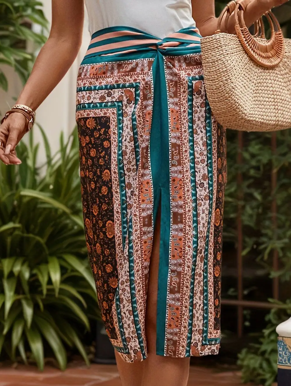 Floral Slit A-Line Midi Skirt