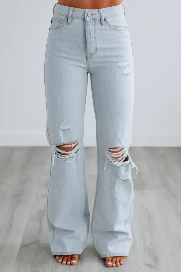 Women's High Rise Distressed Button Fly Jeans