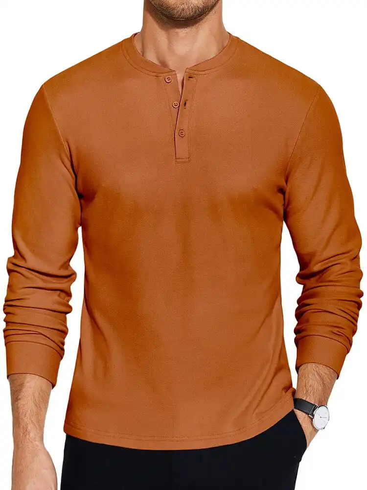 Ribbed Knit Henley T-Shirt