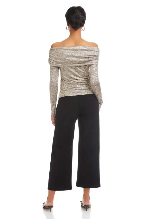 Grey Asymmetric One-Shoulder Knit Top